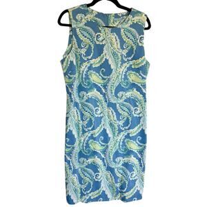 J.McLaughlin 12 Blue Paisley Sheath Dress Cotton Stretch Bodycon